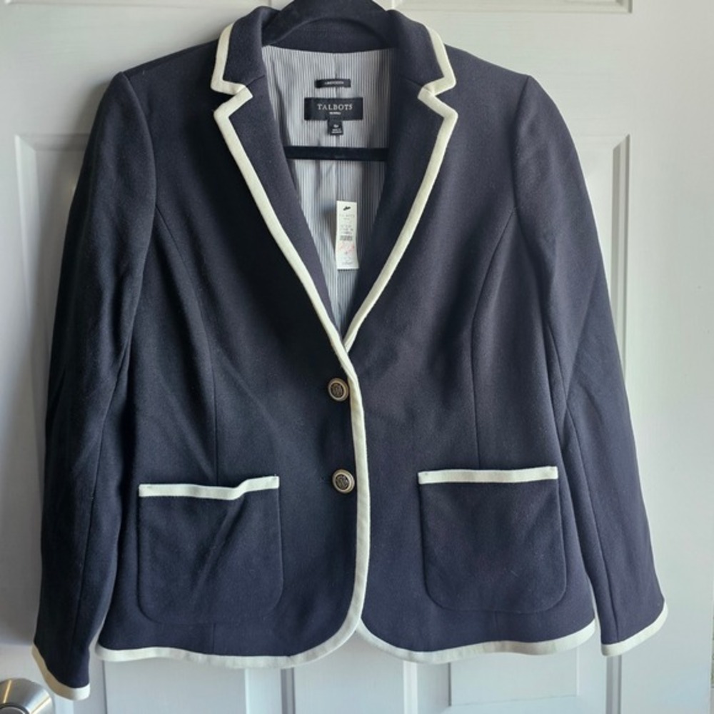Talbots Petites Aberdeen Black White Trim Blazer‎ Jacket Womens 6P